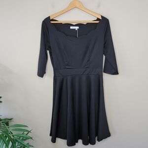 NWT Meaneor Scalloped Neckline Black Dress Size Small